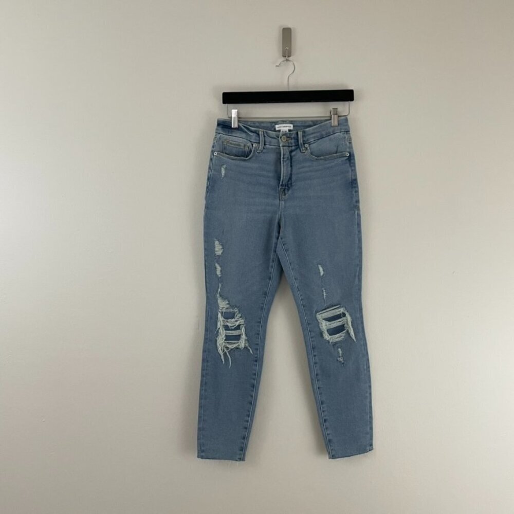Good American Good Leg Crop Distressed Skinny Jeans Size 8/29